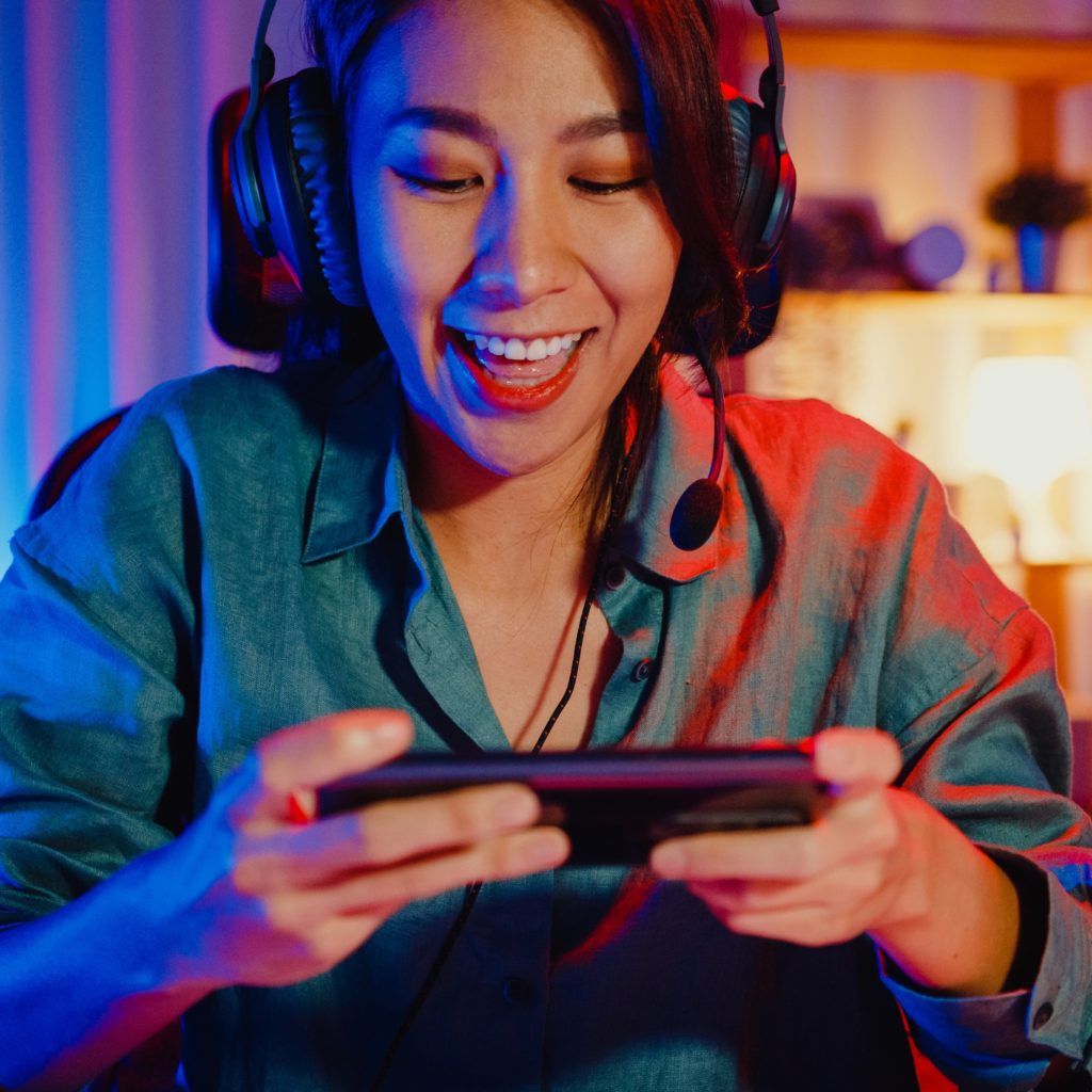 Happy Asian Girl Gamer