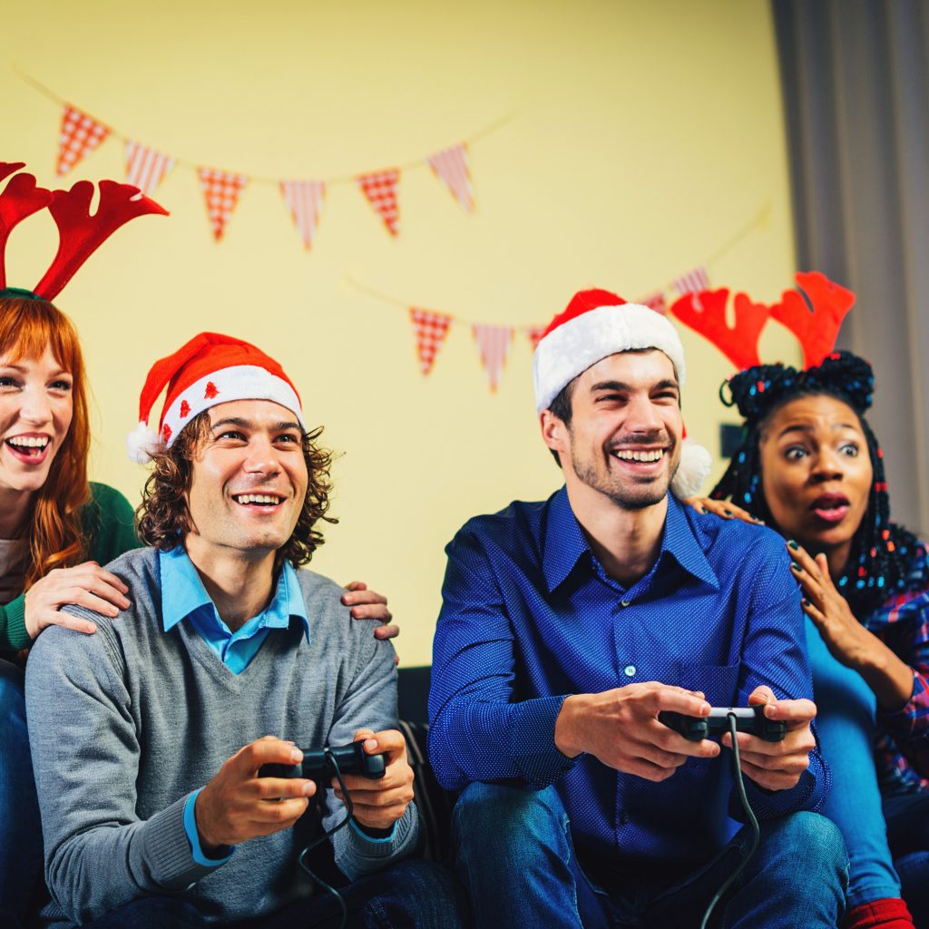 Competition between couples in video game on Christmas night