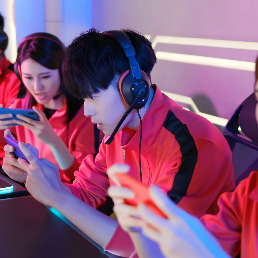 E-sport Gamers Playing Mobile Game